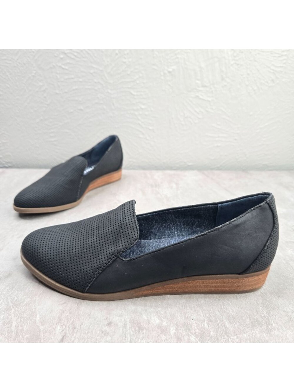 Dr. Scholl's Loafers Sz 6 Black Minimalist Preppy Low Wedge Slip On Comfort Shoe